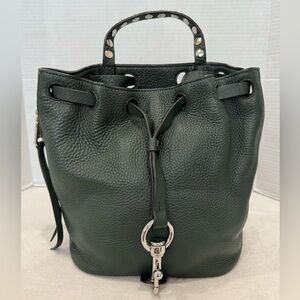 Rebecca Minkoff Blythe Green Leather Studded Bucket Drawstring Bag Backpack